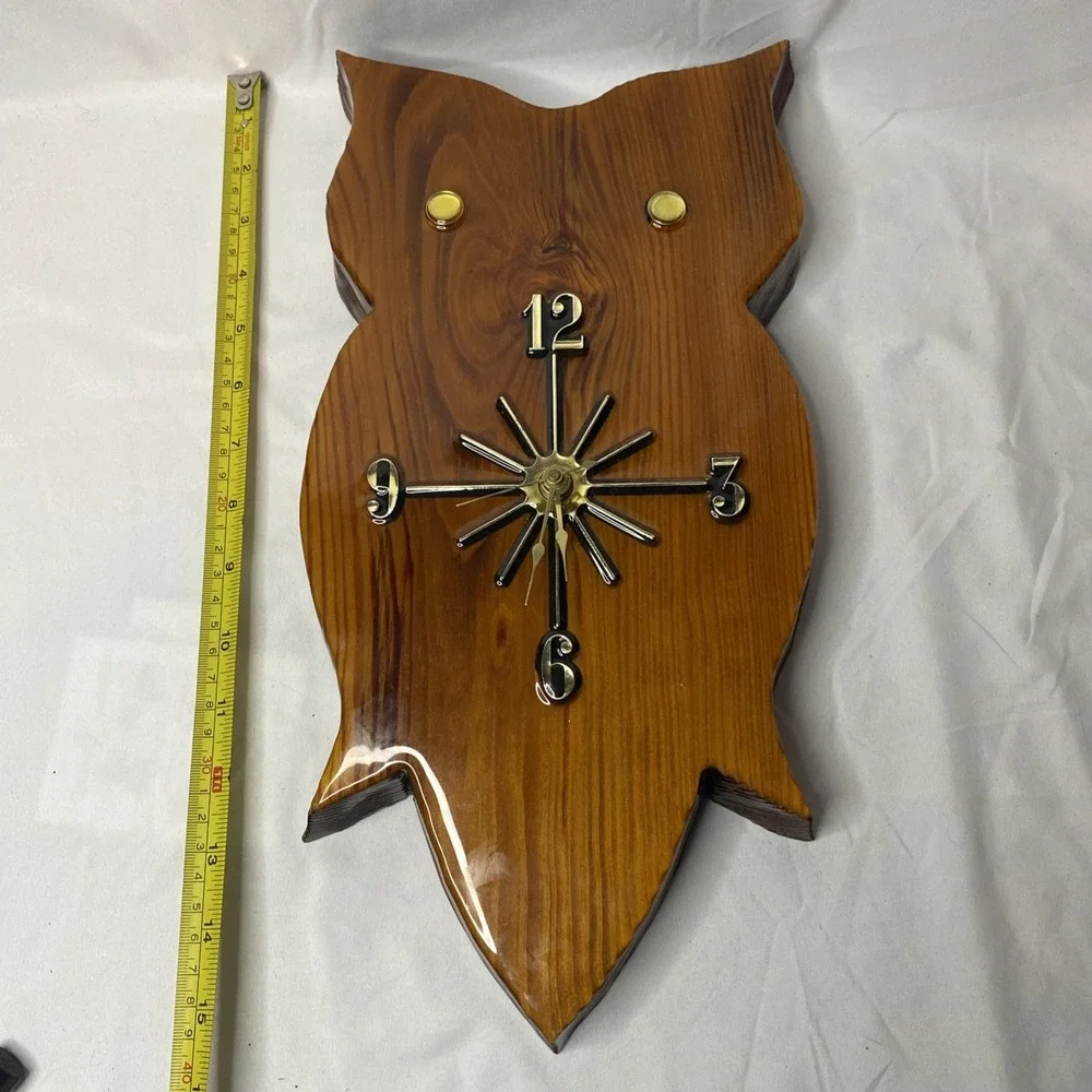 Vintage Well Made Lacquered Wooden Owl Clock. Not Working. For Parts Only